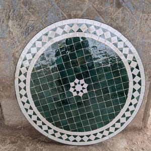 Amazing Round Caffee Moroccan Ceramic Table Top, Exquisite Moroccan Zellige Mosaic Tile Tabletop  for Indoor & Outdoor