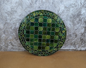 Handcrafted Green Moroccan Zellige Mosaic Tile Tabletop