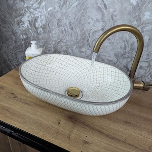 Handmade Moroccan Ceramic Sink: Oval Bathroom Vanity Basin