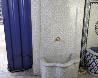 Handcrafted Moroccan Mosaic Water Fountain: Large Patio Garden Feature Decoration