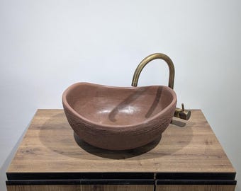 Moroccan Oval Rustic Vessel Sink made of Natural Clay Morocco Tadelakt Vessel