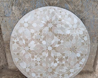 Handcrafted Moroccan Zellige Mosaic Tabletop: Rustic Beige Ceramic