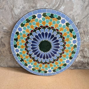 Rustic Color Round Caffee Moroccan Ceramic TableTop, Exquisite Moroccan Zellige Mosaic Tile Tabletop  for Indoor & Outdoor