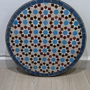 Handmade Colorful Zellige Mosaic Tabletop: Moroccan Ceramic Tile Tabletop