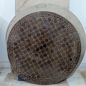 Brown Handcrafted Moroccan Mosaic Table Top: Zellige Tile, Indoor