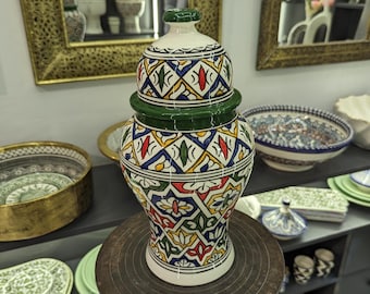 Amazing HandCrafted Moroccan Ceramic Jar  -Moroccan Handmade Inlaid Jar-Lidded Pottery Jar-Moorish Elegant Handpainted Ceramic Jar