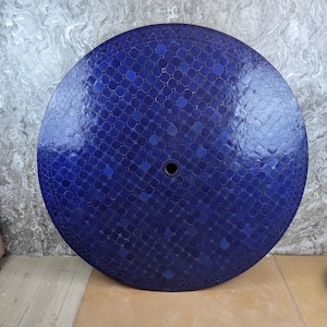 Umbrella Mosaic Table Top, Blue Round Handmade Patio Bistro Table Top, Outdoor Garden Furniture Round Caffee Moroccan Ceramic Table Top