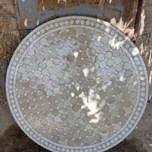 Rustic Beige Round Caffee Moroccan Ceramic TableTop, Exquisite Moroccan Zellige Mosaic Tile Tabletop  for Indoor & Outdoor
