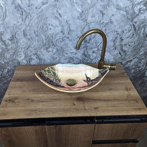 Special Moroccan Handmade Custom Leaf Ceramic Sink, Handpainted WashBasin, Modern Design Handcrafted Sink