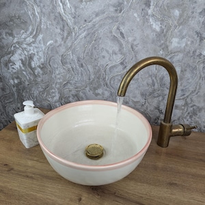 Handmade ceramic Pink Edge Wash Basin, Lovely Moroccan Ceramic Bowl, Handcrafted Counter Top Sink, Bathroom Round Modern Ceramic Sink