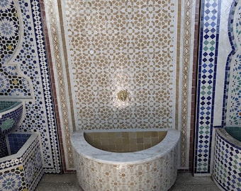 Handcrafted Moroccan Mosaic Fountain: Elegant Outdoor Patio Garden Decoration