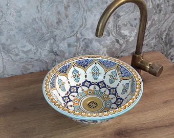 Handmade Moroccan Ceramic Sink: Colorful Bathroom Basin