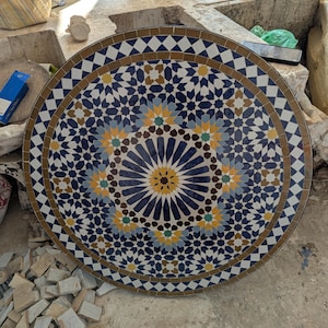 Super Colorfull Mosaic Table Top, Round Handmade Patio Bistro Table Top, Outdoor Garden Furniture Round Caffee Moroccan Ceramic Table Top