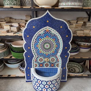 Handmade Moroccan Mosaic Fountain: Vintage Style Garden Water Feature