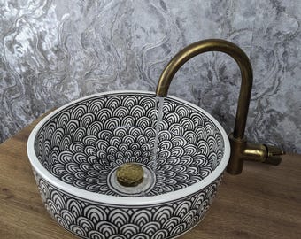 Lavabo de cerámica hecho a mano – Lavabo rústico para baño – Lavabo de cerámica artesanal