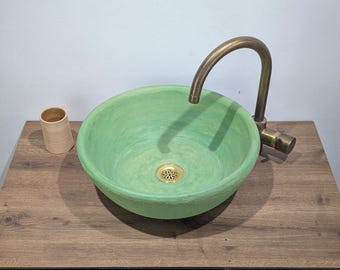16'' Round Rustic Vessel Sink made of Natural Clay Moroccan Tadelakt Counter-Top Vessel
