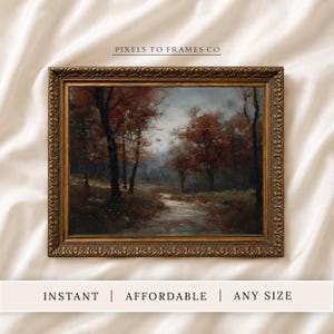 Moody Fall Landscape Printable Wall Art, Dark Autumn Landscape Painting, Dark Academia Fall Poster, Forest Print, Cottagecore Wall Decor