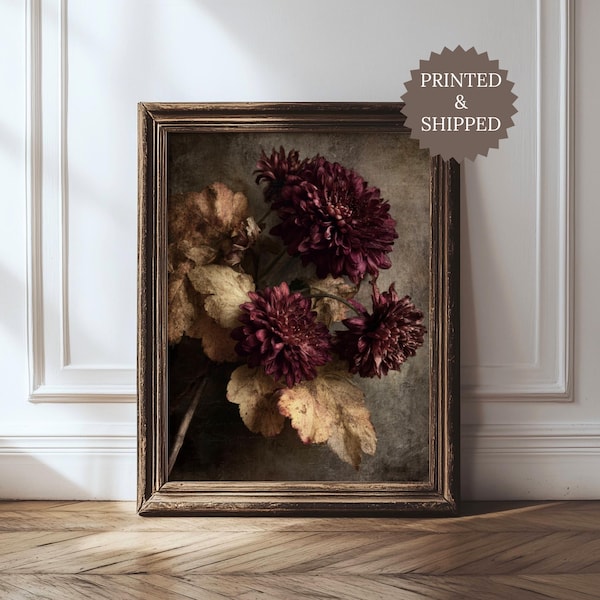 Moody Vintage Flowers Print, Burgundy Floral Abstract Poster, Nature Inspired Home Décor, Gift for Her, Housewarming Gift, PRINTED & SHIPPED