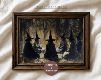 Vintage Halloween Witch UNFRAMED Wall Art Print, Gothic Forest Halloween Painting, Dark Academia Witchy Decor, Moody Fall, PRINTED & SHIPPED
