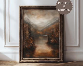 Vintage Moody Fall Lake Landscape - Moody Fall Wall Art, Rustic Farmhouse Decor, Cozy Kitchen Thanksgiving Print, PRINTED AND SHIPPED