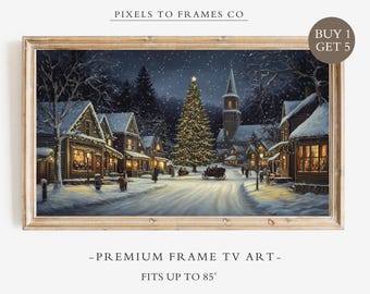Snowy Cityscape Frame TV Art, Christmas Town TV Screensaver, Winter Village TV Wallpaper, Festive Holiday Town Farmhouse Digital Download