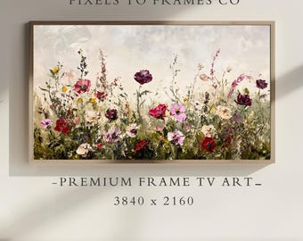 Wildflower Meadow Frame TV Art, Rustic Impressionistic Landscape Painting, Botanical Wall Decor, Spring Summer Digital Download Samsung