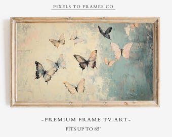 Vintage Butterfly Frame TV Art, Spring Botanical TV Screensaver, Digital Download, Soft Pastel Samsung Frame TV Decor, Summer Farmhouse Art