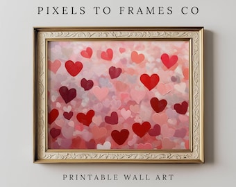 Valentines Day Wall Art Print, Pink-And-Red Hearts Painting, Love-Themed Printable Decor, Anniversary, Wedding & Valentine’s Gift for Her