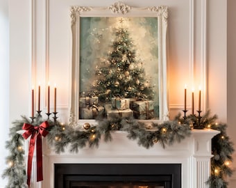 モミの木の壁アート、クリスマスツリーの絵画、ヴィンテージクリスマス