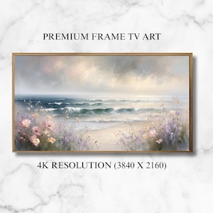 Coastal Summer Samsung Frame TV Digital Download, Abstract Ocean Waves Soft Blue Seascape Beach Painting, Cool Toned Textured Screensaver