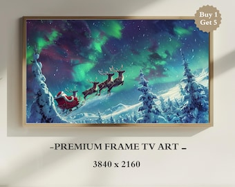 ヴィンテージサンタのそりクリスマスフレームTVアート（デジタル