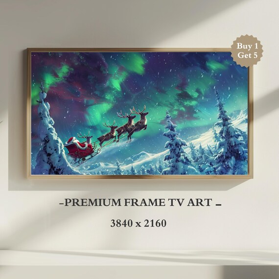 フレームテレビアートクリスマスイブ、サンタのそりヴィンテージ フレームテレビアートクリスマスイブ、サンタのそりヴィンテージ