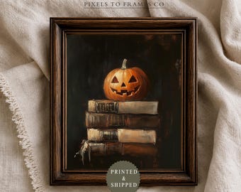 Vintage Jack-o-Lantern UNFRAMED Wall Art Print, Spooky Dark Academia Halloween Painting, Dark Fall Poster, Gothic Pumpkin, PRINTED & SHIPPED