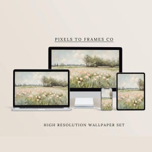 Wildflower Meadow Wallpapers for Desktop, Laptop, iPhone & Tablet, Easter Tulips Background, Spring Floral Screensaver, Vintage Oil Painting