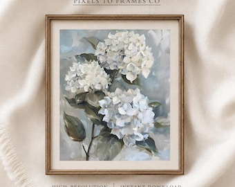 Impressionist Hydrangea Flower Print, Botanical Spring Painting, Easter Floral Decor, French Country Wall Art Printable, Digital Download