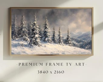 Winter Forest Painting Frame TV Art, Rustic Winter Landscape Frame TV Art, Snowy Pine Tree Forest Television Artwork, Dark Cottagecore Décor