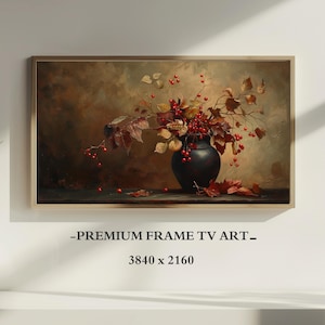 Burgundy Painting for Samsung Frame TV Art, Vintage Fall Art, Farmhouse Decor, Nature Wall Art, Instant Digital Download