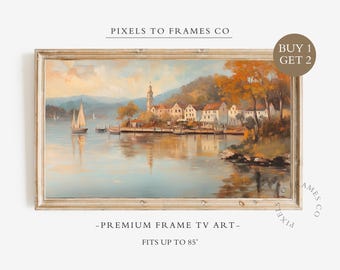 Vintage Fall Sailboat Frame TV Art, Coastal Autumn Oil painting for Samsung Frame TV (Digital Download)