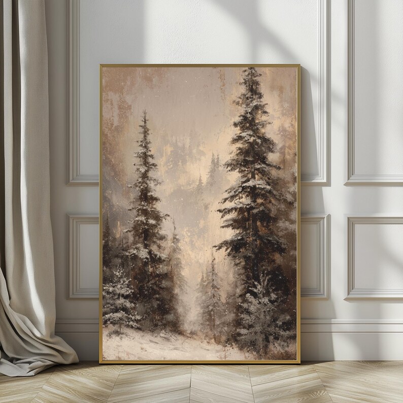 Snowy Forest Print Winter Landscape Wall Art | Christmas Pine Trees ...