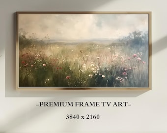 Wildflower Meadow Samsung Frame TV Art, Spring Wildflower Meadow Landscape, Vintage Cottagecore Screensaver, Country Painting