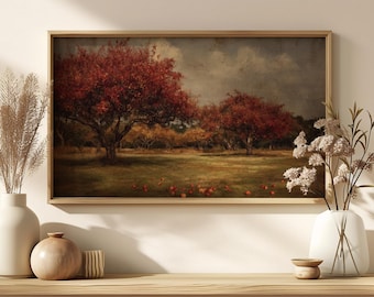 Rustic Fall Apple Orchard Print, Vintage Autumn Landscape, Moody French Country Farmhouse Printable, Autumn Harvest Digital Download