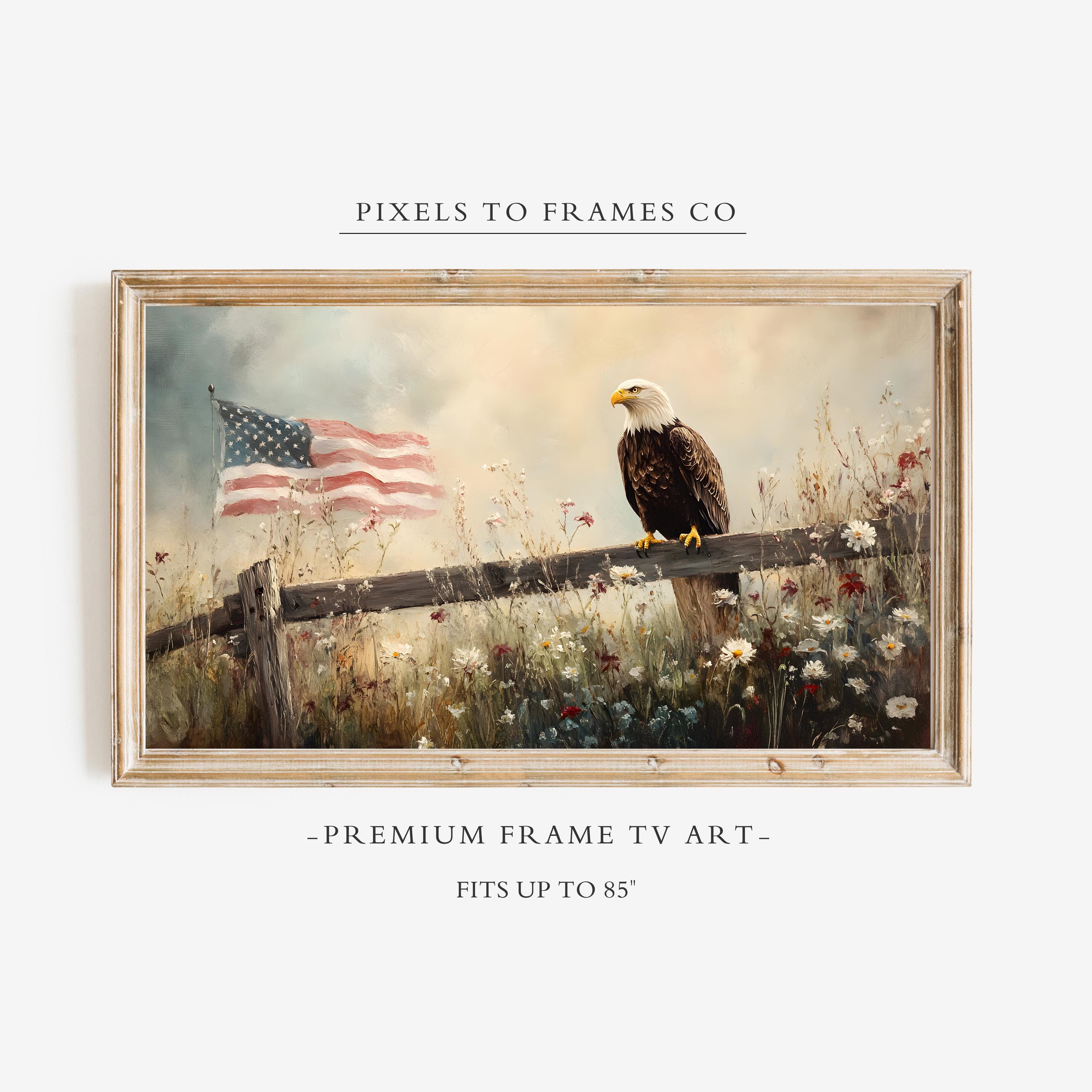 Vintage Americana Eagle Frame TV Art | 4th of July Wall Art