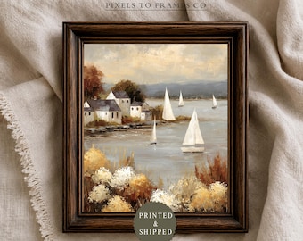 Fall Coastal Landscape UNFRAMED Wall Art Print, Rustic Fall Decor, Fall Sea Artwork, Moody Floral Hydrangea Wall Art PRINTED & SHIPPED