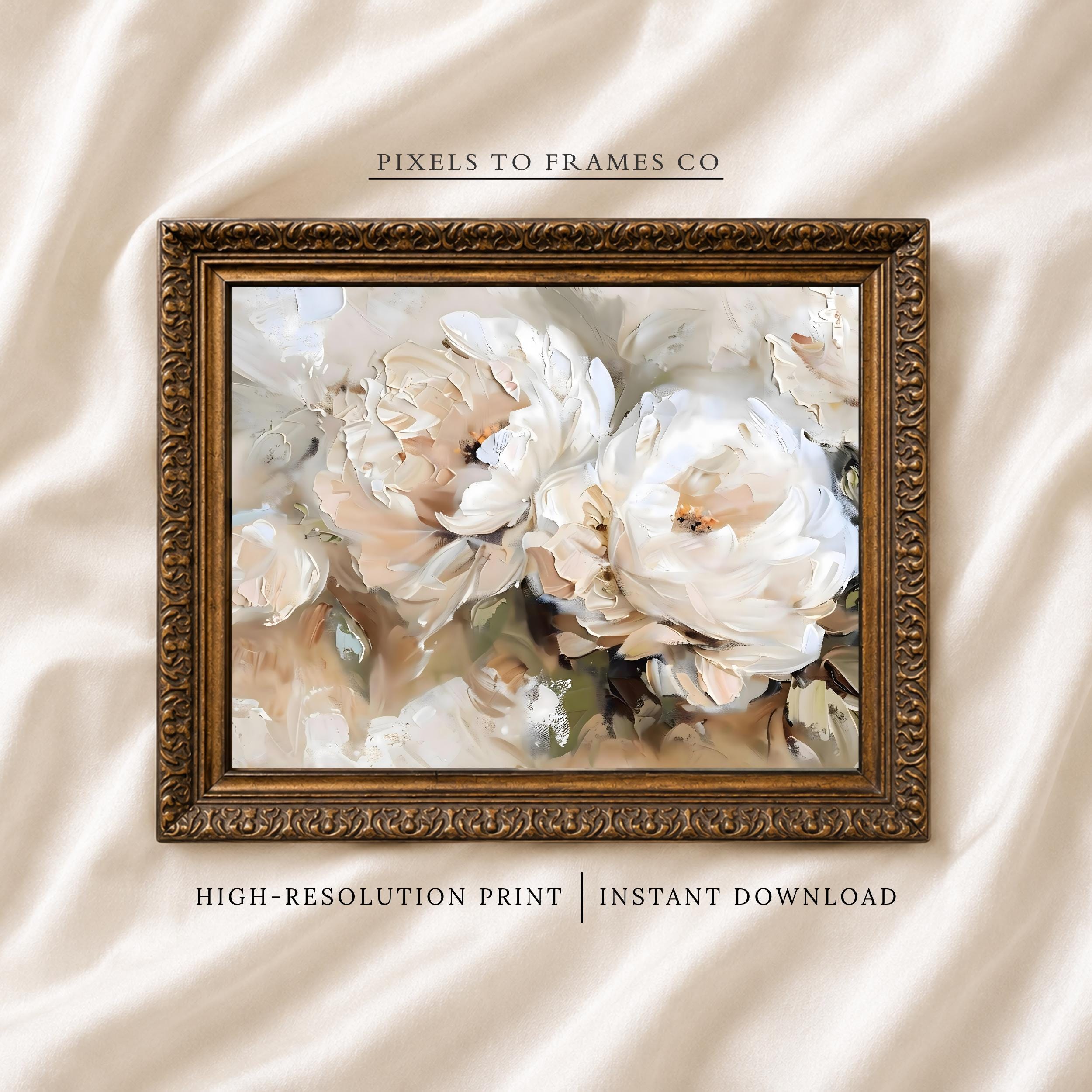 Printable Peonies Wall Art, Vintage Floral Impressionist Print