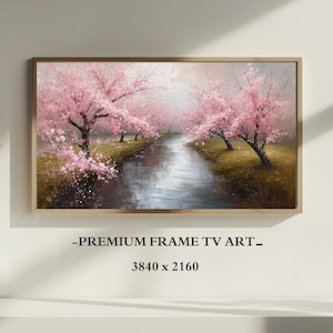 Samsung Frame TV Art Abstract Pink Flowers Painting, Spring Cherry Blossoms Painting Digital Download, Japanese Textured Art TV screensaver