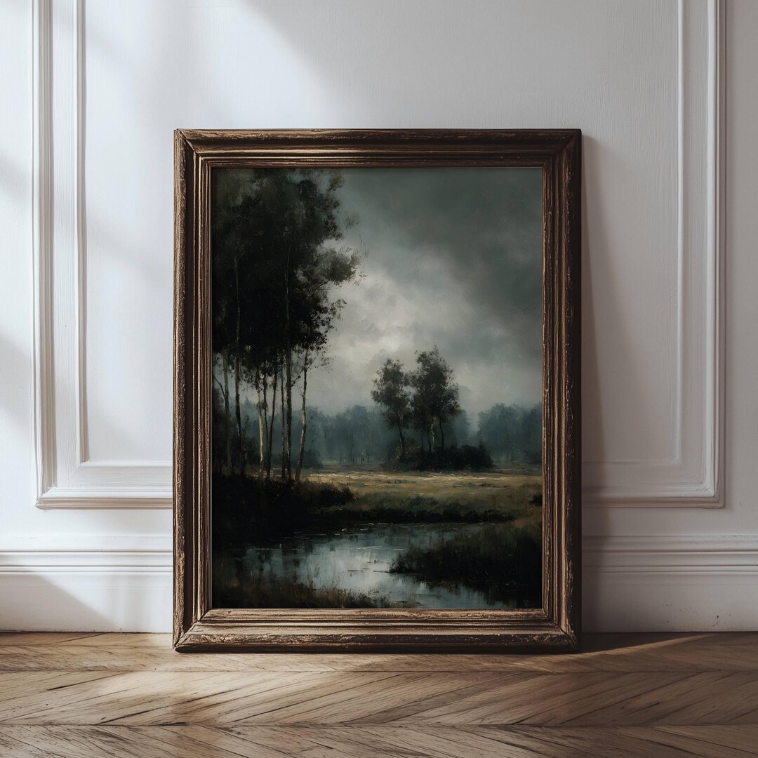 Moody Forest Landscape Wall Art Print, Vintage Autumn Farmhouse ...