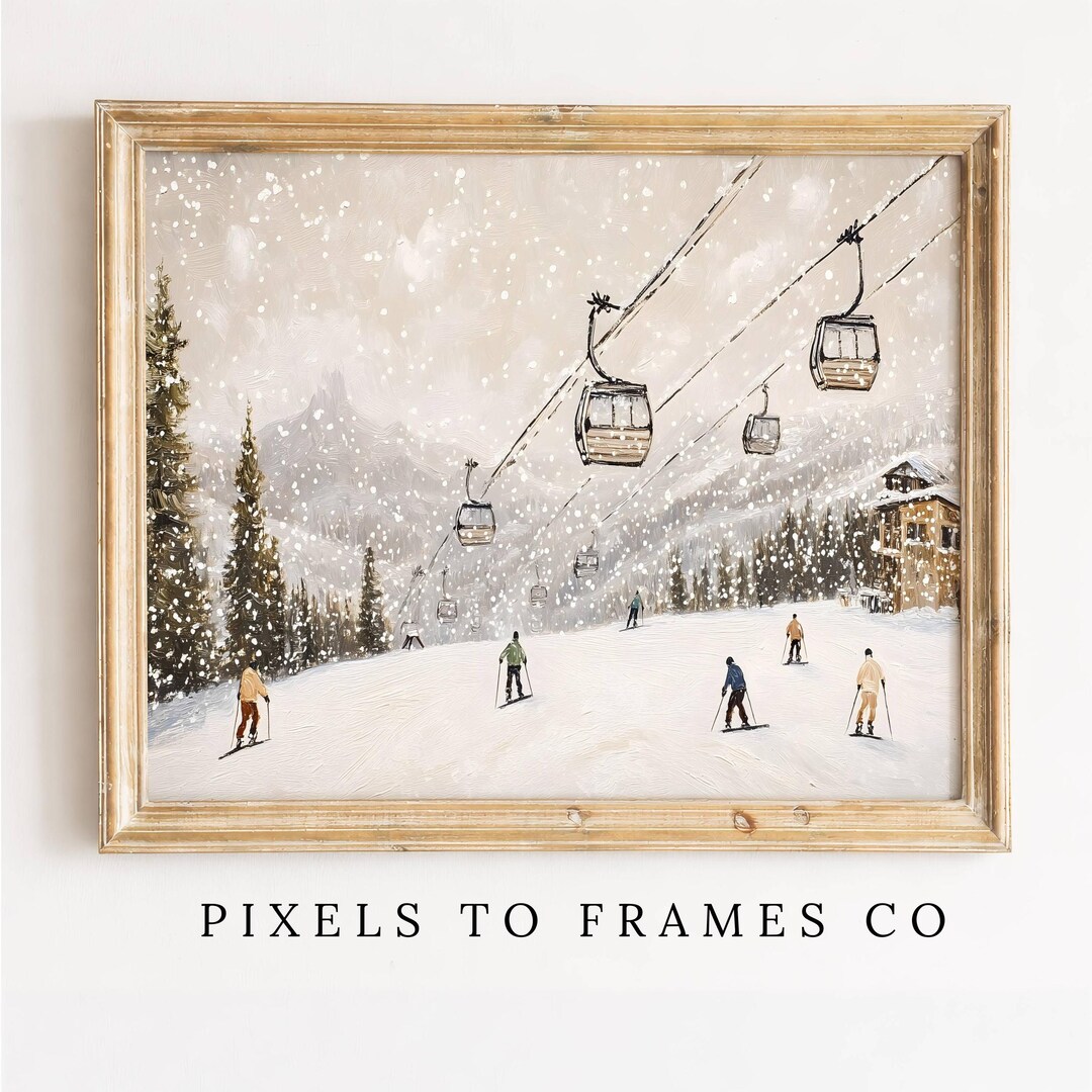 Vintage Ski Lift Printable Wall Art, Winter Ski Slopes Décor, Retro ...