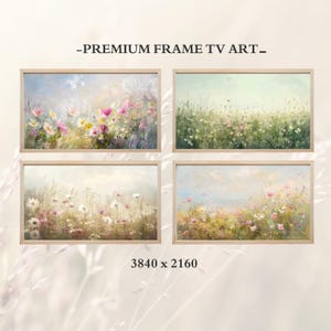 Neutral Wildflower TV Art Set of 4, Spring Samsung Frame TV Art, Spring TV Art Frame, Spring Decor Vintage Farmhouse Tv Art Floral Art