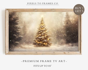 Christmas Tree Frame TV Art, Snowy Winter Forest Painting, Digital Download, Neutral Holiday Samsung TV Screensaver, Festive Farmhouse Decor