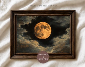 Halloween Full Moon UNFRAMED Wall Art Print, Gothic Lunar Halloween, Moody Dark Academia Decor, Vintage Farmhouse Art, PRINTED & SHIPPED